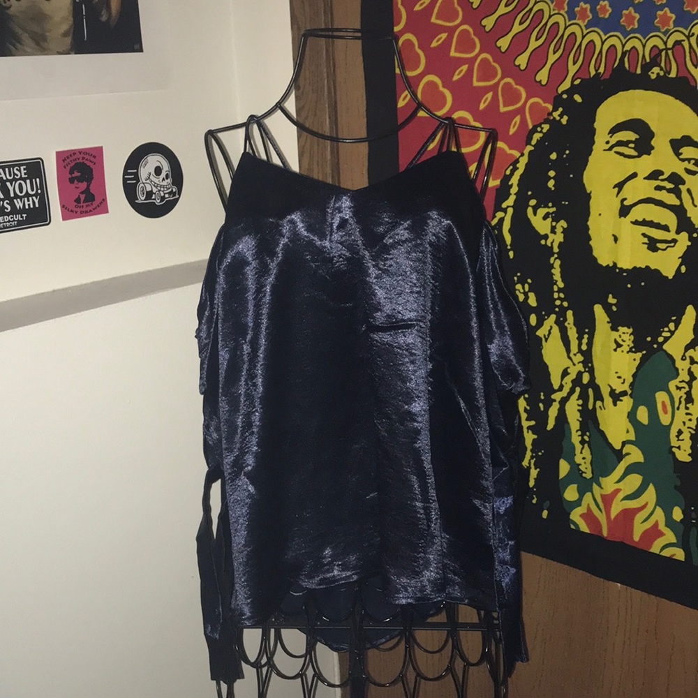 UO x Silence + Noise Shiny Cold Shoulder Blouse